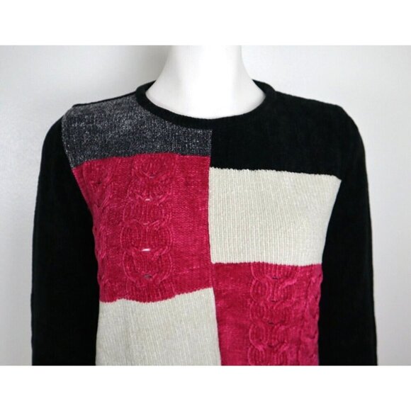 WOMEN'S BLACK WHITE PINK CHENILLE PULLOVER SWEATER - DESIGNERS ORIGINALS SIZE S - Picture 2 of 5